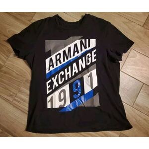Vintage Men's Tshirt 1991 Armani Exchange Spelled Out Single Stitch XL Black